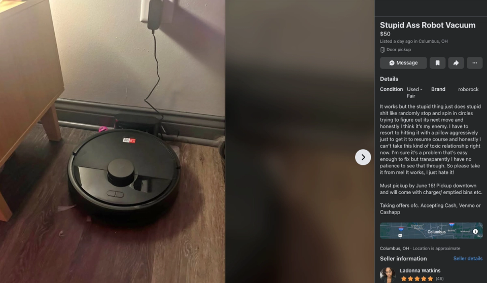 A stupid ass robot vacuum for sale on Facebook marketplace